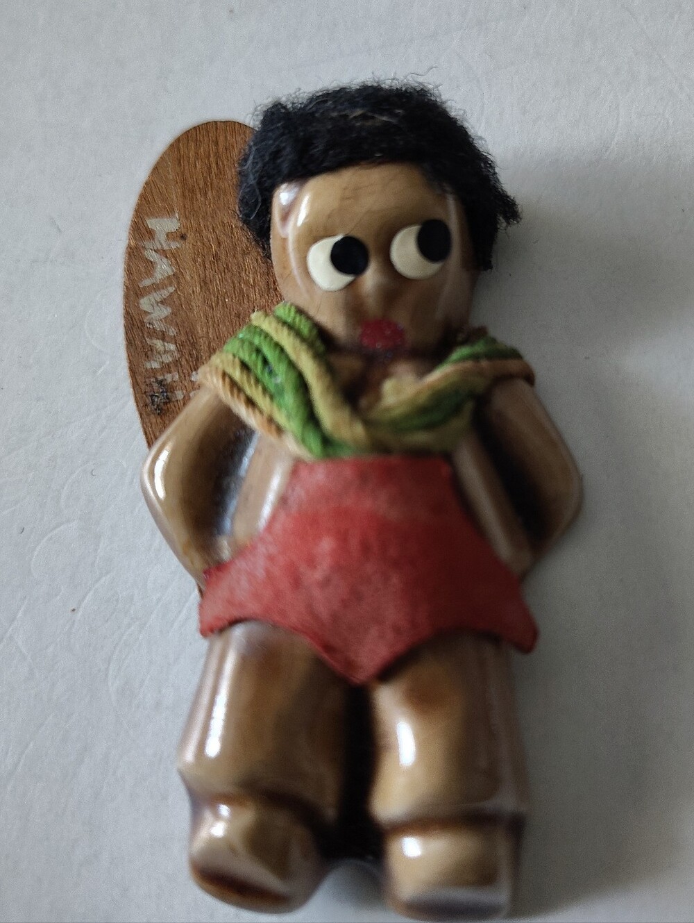 Vintage Ceramic Hawaiian Surfer Brooch Pin Wood Surfboard Tiki Pottery As-Is